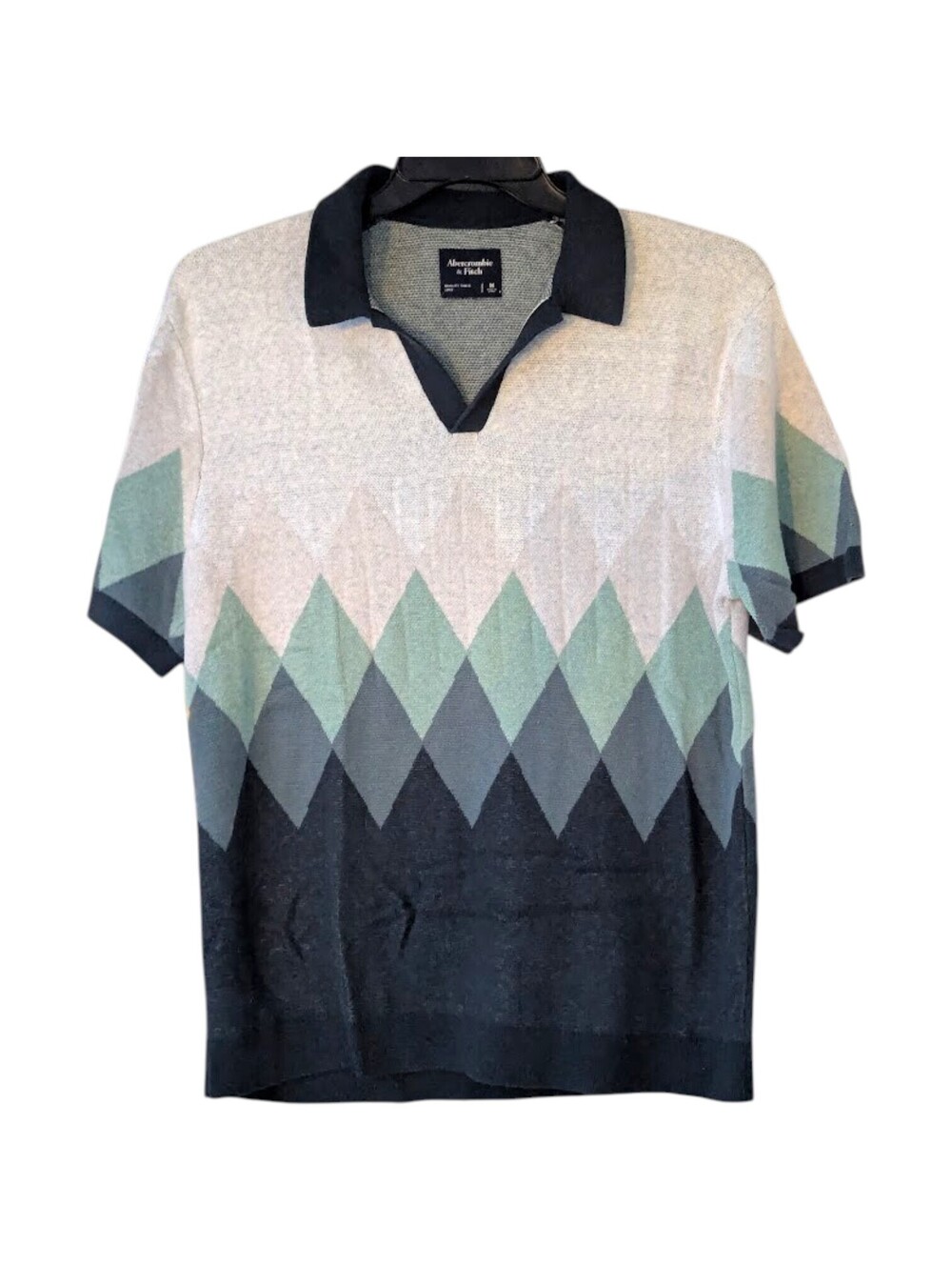Abercrombie & Fitch Argyle Knit Polo Sweater M Gorpcore Johnny Collar 21x27.5